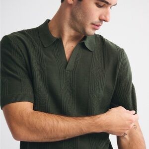 Abercrombie & Fitch Dark Green Textured Striped Johnny Collar Sweater Polo Shirt